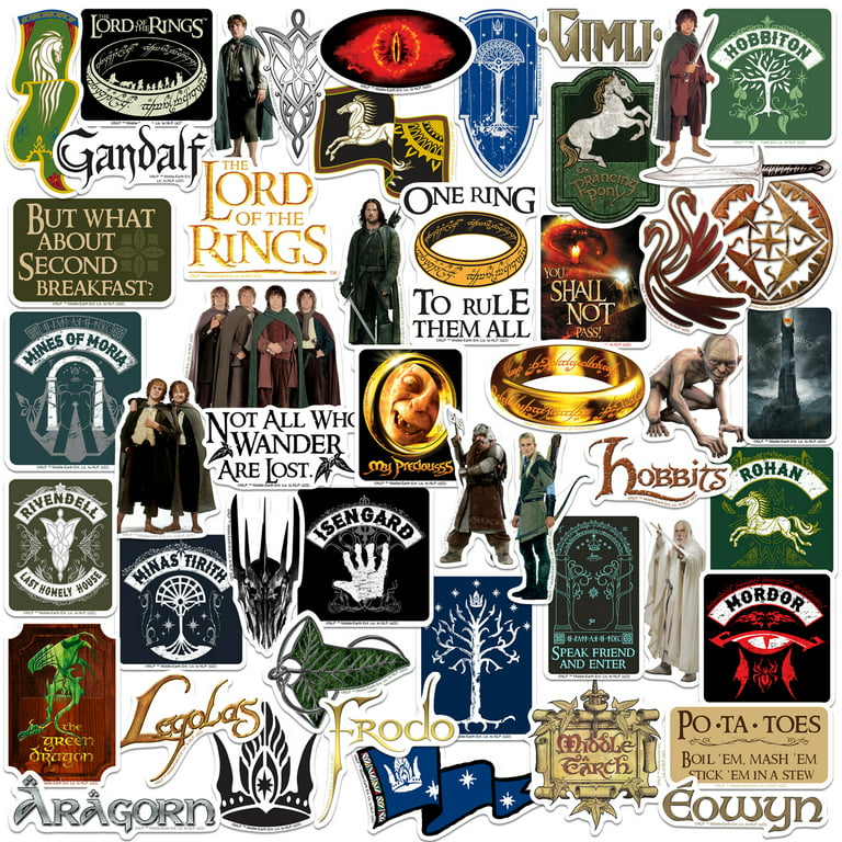 The Lord of The Rings 50ct Vinyl Large Deluxe Stickers Variety Pack - Laptop, Water Bottle, Scrapbooking, Tablet, Skateboard, Indoor/Outdoor - Set of