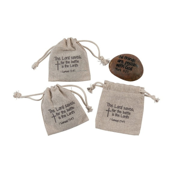 The Lord Saves Stones in Pouches, Home Decor, Party Supplies, 12 Pieces