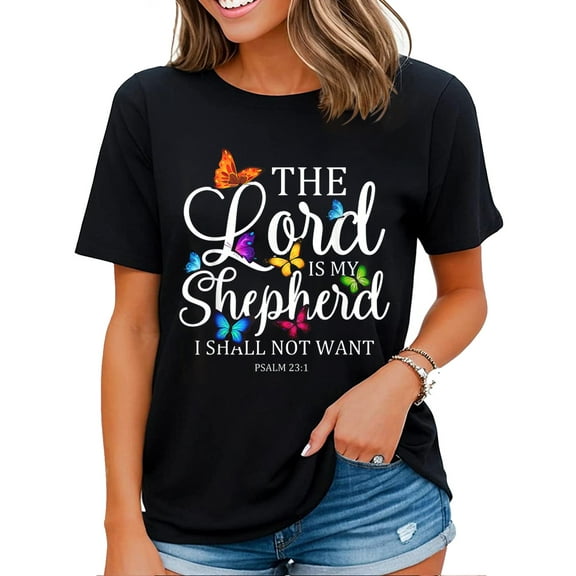 The Lord is My Shepard Christian Womens Graphic T Shirt Black Large