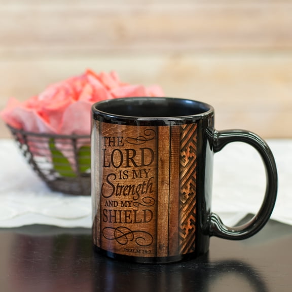 The Lord is my Strength and Shield Brown and Black 11 Ounce Ceramic Coffee Mug