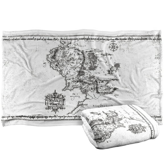 The Lord of The Rings Blanket, 36'x58' White Middle Earth Map Silky Touch Super Soft Throw Blanket