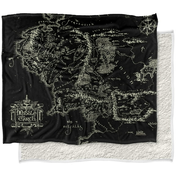 The Lord of The Rings Blanket, 50'x60' Black Map of Middle Earth Silky Touch Sherpa Back Super Soft Throw Blanket