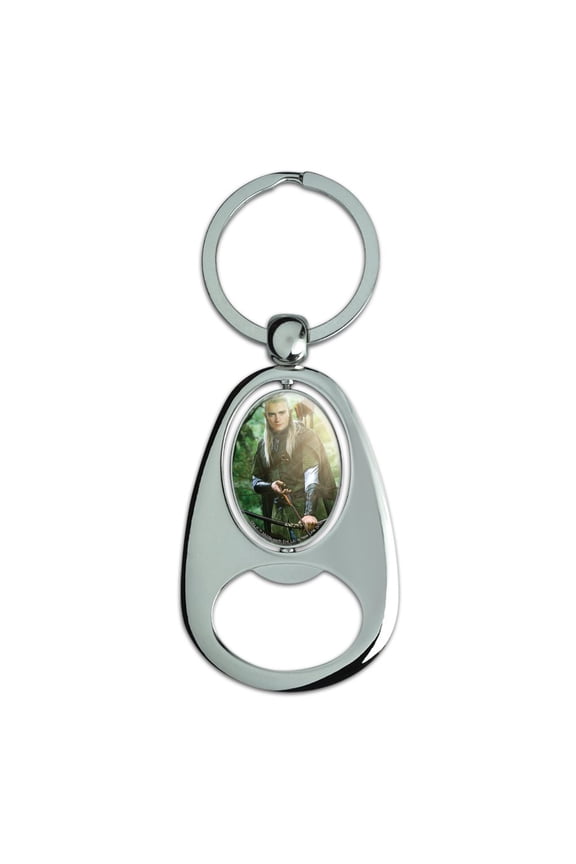 Legolas Character Keychain Chrome Metal Spinning Oval Bottle Opener