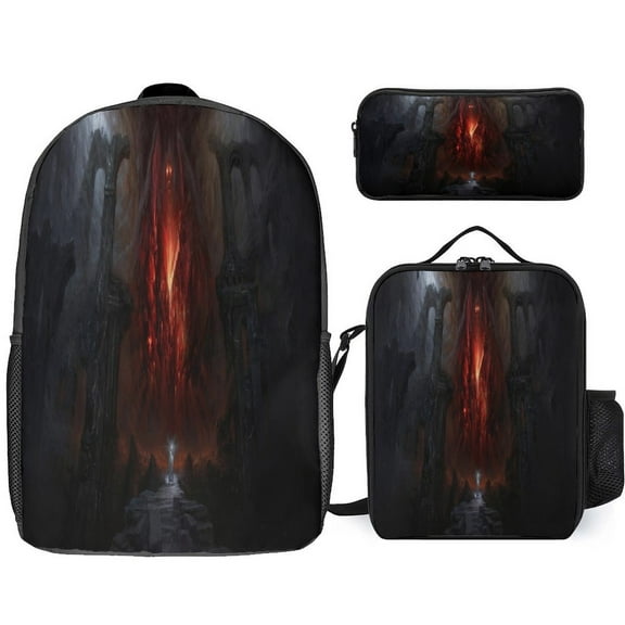 The Lord of the Rings Backpack with Lunch Bag Combo 17 inch Black,Balrog Backpack or Bagpack,Adult Unisex,Men and Women for Camping Hiking