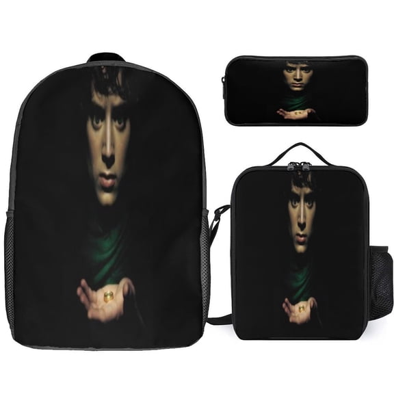 The Lord of the Rings Backpack with Lunch Bag Combo 17 inch Black,Frodo Baggins Backpacks for School,Adult Unisex,Men and Women for Camping Hiking
