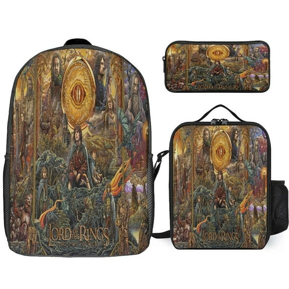 The Lord of the Rings Backpack with Lunch Bag Combo 17 inch Black,The Two Towers Backpack Adult,Adult Unisex,Men and Women for Camping Hiking