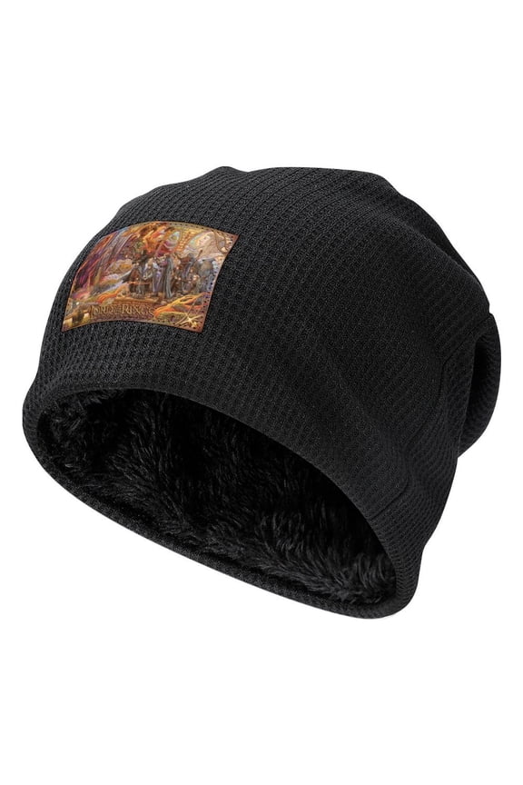 The Lord of the Rings Knitted Cap Design Black-Style Fleece Lining One Size The Fellowship of The Ring Men Women Hats for Autumn Winter Besetuui