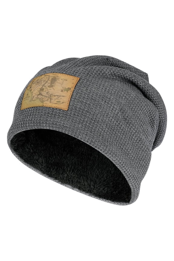 The Lord of the Rings Knitted Cap for Men Dark Gray-Style Fleece Lining One Size Map Middle Earth Men Women Hats for Autumn Winter Besetuui