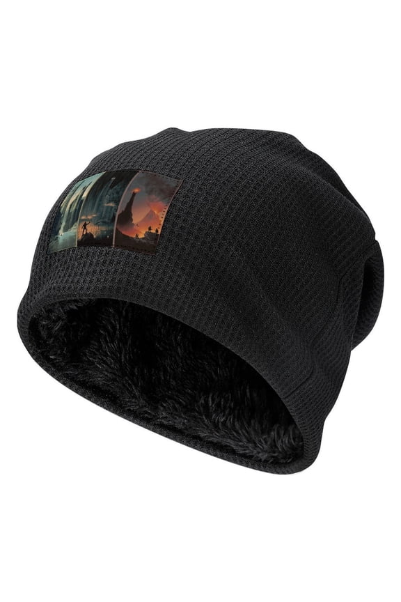 The Lord of the Rings Knitted Hat Designs Black-Style Fleece Lining One Size Mount Doom Argonath Men Women Hats for Autumn Winter Besetuui