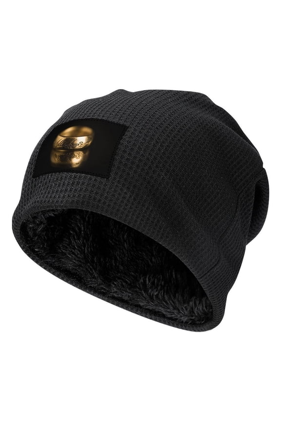 The Lord of the Rings Knitted Hat Ornaments Black-Style Fleece Lining One Size Black Background Rings Men Women Hats for Autumn Winter Besetuui