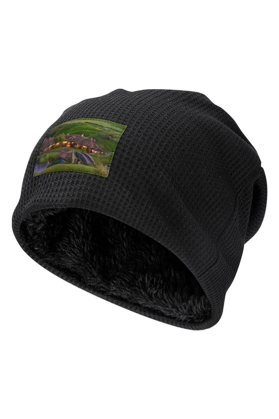 The Lord of the Rings Knitted Hat for Men Black-Style Fleece Lining One Size Trees Hill Nature Grass Men Women Hats for Autumn Winter Besetuui