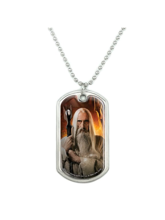 The Lord of the Rings Saruman Character Military Dog Tag Pendant Necklace with Chain