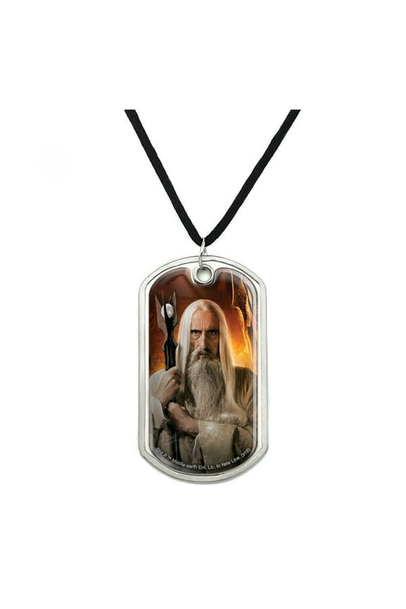 The Lord of the Rings Saruman Character Military Dog Tag Pendant Necklace with Cord