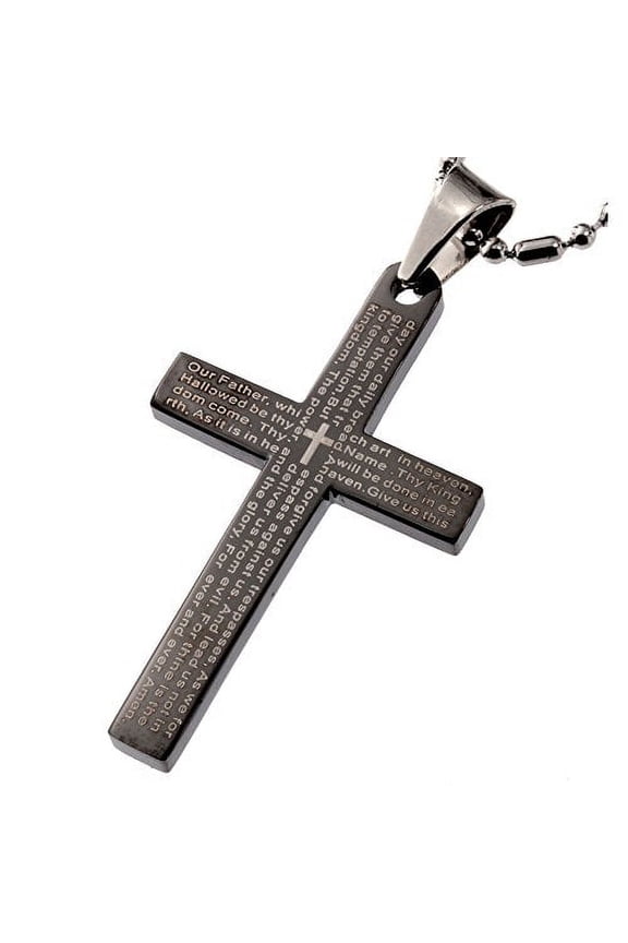 The Lord's Prayer 1662 Anglican Version, Black 1.75 Inches Length Cross Stainless Steel Pendant Necklaces