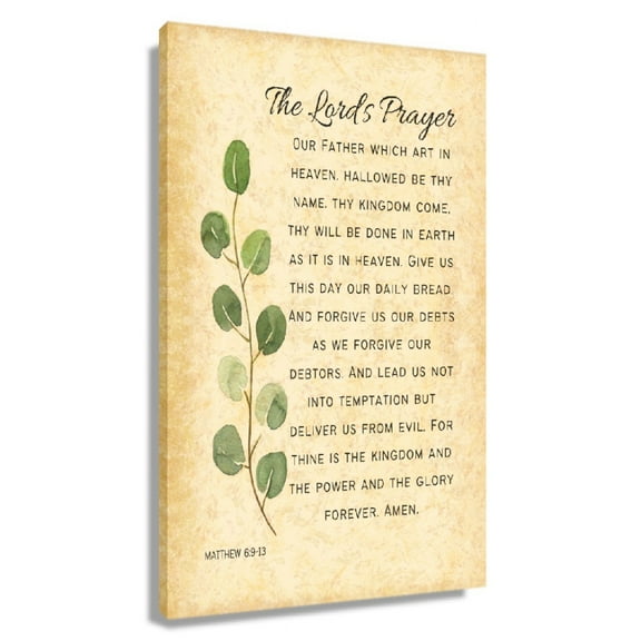 The Lord’s Prayer Wall Art Matthew 6 9-13 Bible Scripture Wall Art Leaves Canvas Painting For Living Room Framed 20×30 in