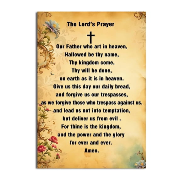 The Lord's Prayer Wall Art, Our Father Prayer Print, Vintage Scripture Poster for Christian Home, Church and Office Decor