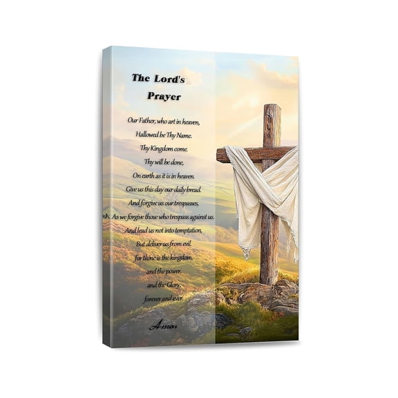 The Lords Prayer Canvas Wall Art Our Father Prayer Print with Cross Christian Scripture Decor for Home Office Church Gift