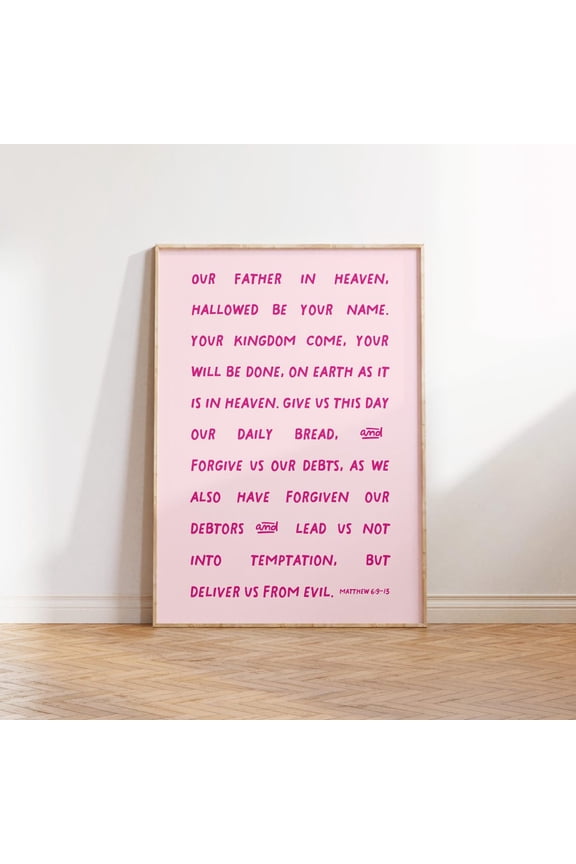 The Lords Prayer Pink Christian Home Wall Decoration, Unframed Poster