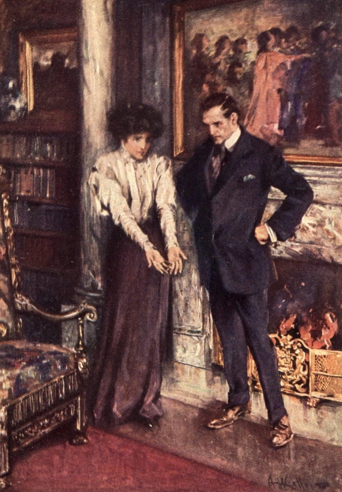 The Lords of High Decision 1909 Couple at fire Canvas Art - AI Keller (18 x 24)