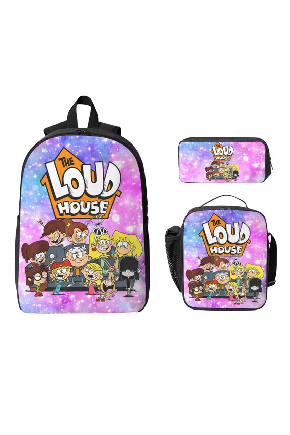 The Loud House 3 Piece Backpack Set with Lunch Bag Pencil Case , High Capacity Bookbag with Lunch Box Pen Box Workplace Travel