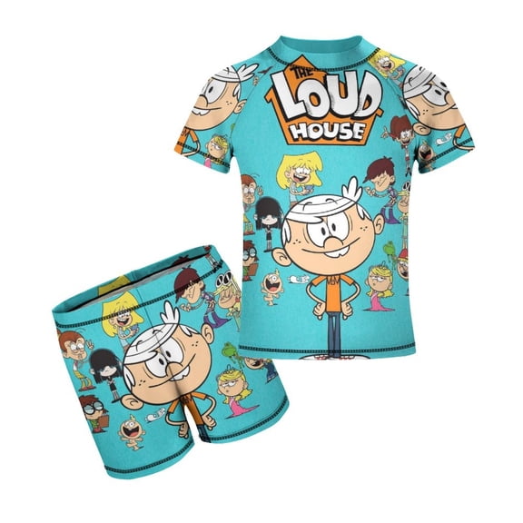 The Loud House Boys 2-Piece Swimsuit Set, Short Sleeve Rash Guard & Swim Trunks
