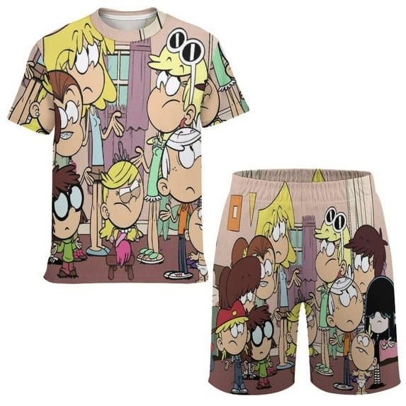 The Loud House Boys Girls Short Sleeve Mesh T-Shirt And Shorts Outfit Set Summer Clothes Set for Kids