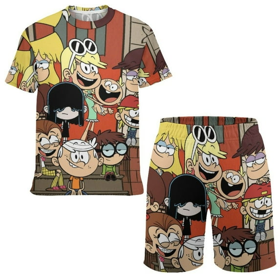 The Loud House Boys T-Shirt And Shorts Outfit Set Athletic Short Sleeve Tee Mesh Shorts Set for Kids