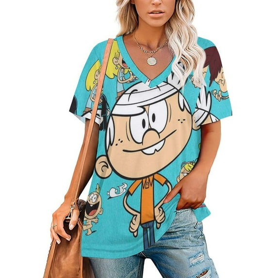 The Loud House Women's Shirt V-Neck Breathable Short-Sleeve T-Shirt Casual Fashion Tee Soft & Trendy Blouse 3XL