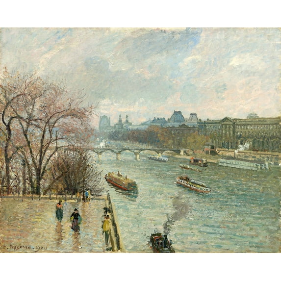 The Louvre, Afternoon, Rainy Weather by Camille Pissarro - 12" x 18" Art Print Wall Decor
