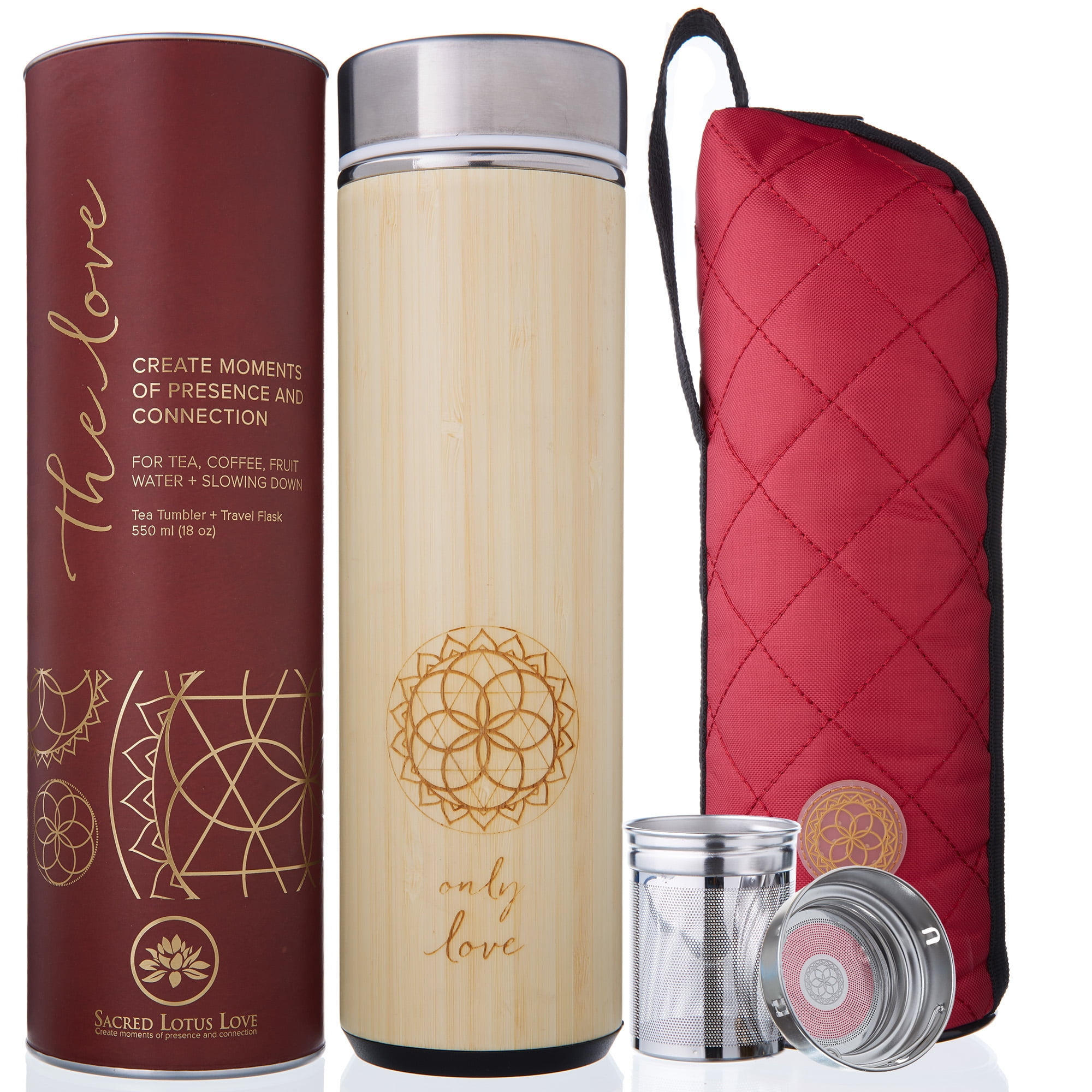 The Love Bamboo Tea Tumbler with Strainer and Infuser + Sleeve