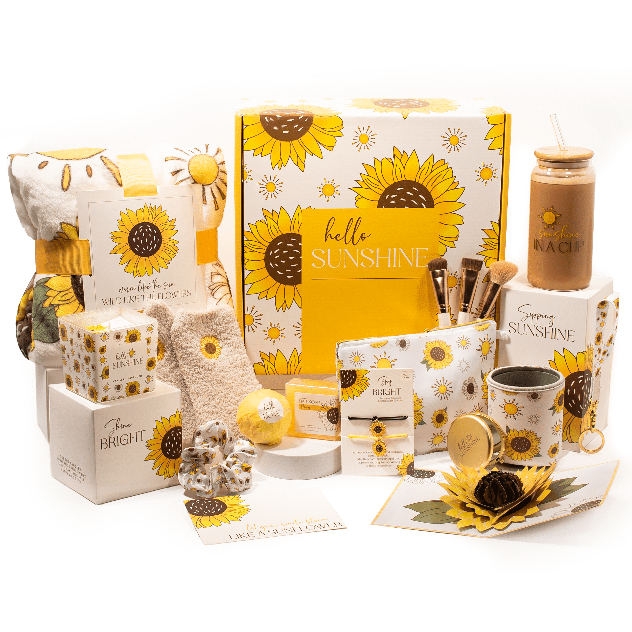 The Love Crate Co. Sunflower Gift For Women. 15 Pc Gift Basket