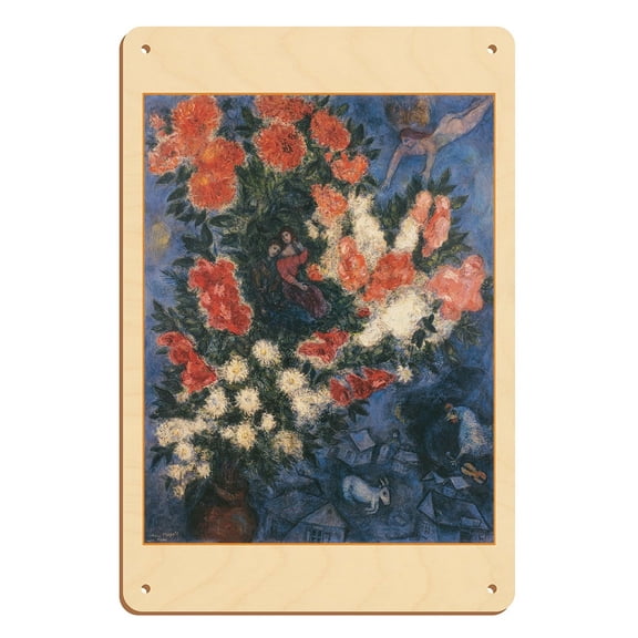 The Lovers - From an Original Color Painting by Marc Chagall c.1937 - 8 x 12 inch Vintage Wood Art Sign