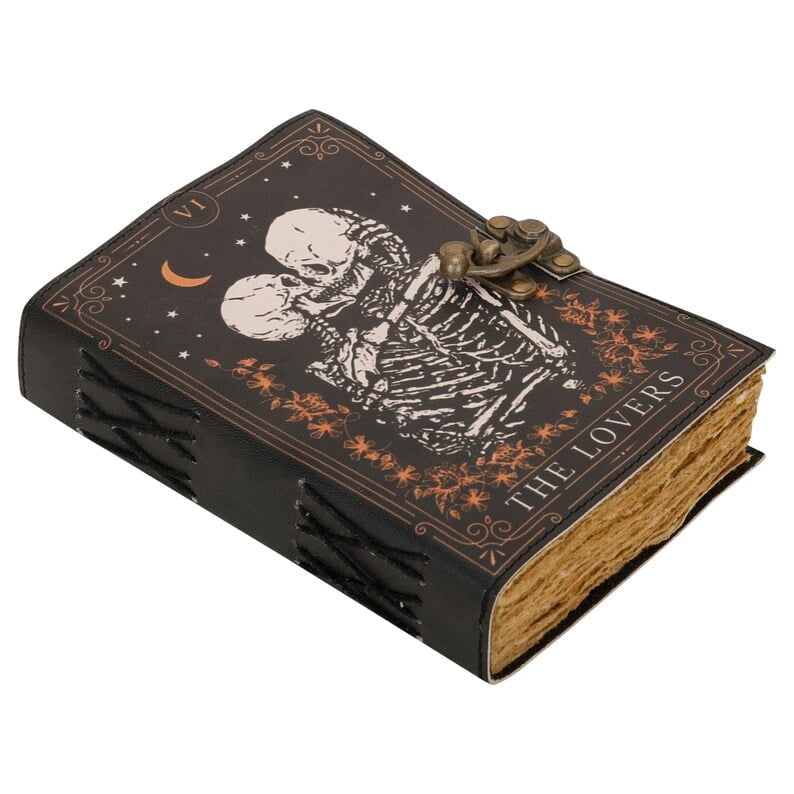 “The Lovers” Handmade Leather Journal 5x7 – Vintage Gothic Notebook with 200 Deckle Edge Pages
