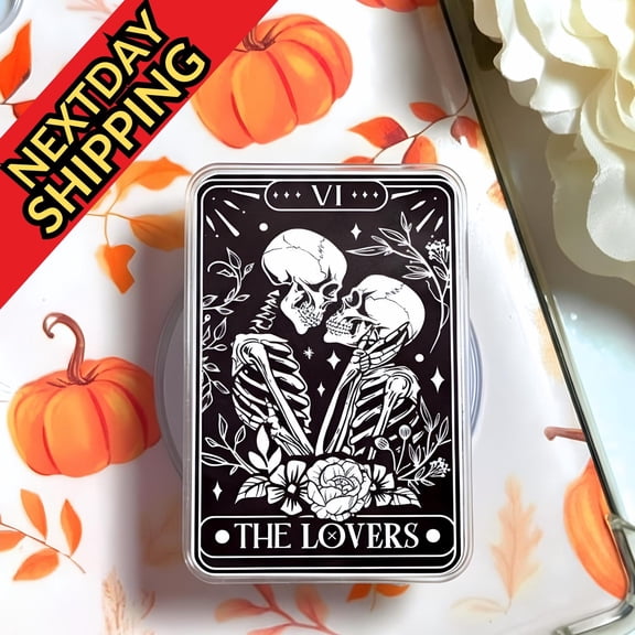 The Lovers Skeleton MagSafe Phone Grip Skeleton Couple with Roses, Kawaii Phone Holder, Playful Accessory for Halloween & Romance Lovers
