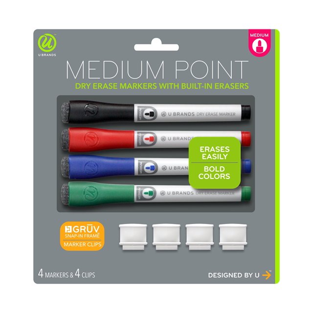 The Low Odor DryErase Markers with Erasers in Assorted Classic Colours