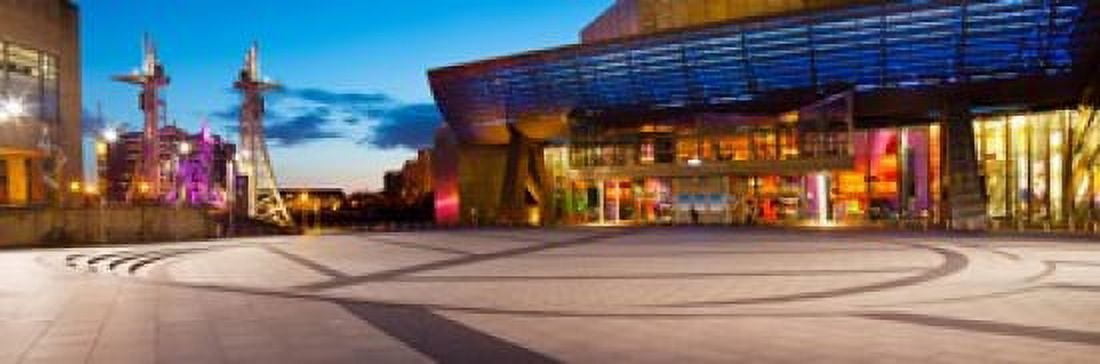 The Lowry complex at dusk Salford Quays Greater Manchester England Canvas Art - Panoramic Images (18 x 6)
