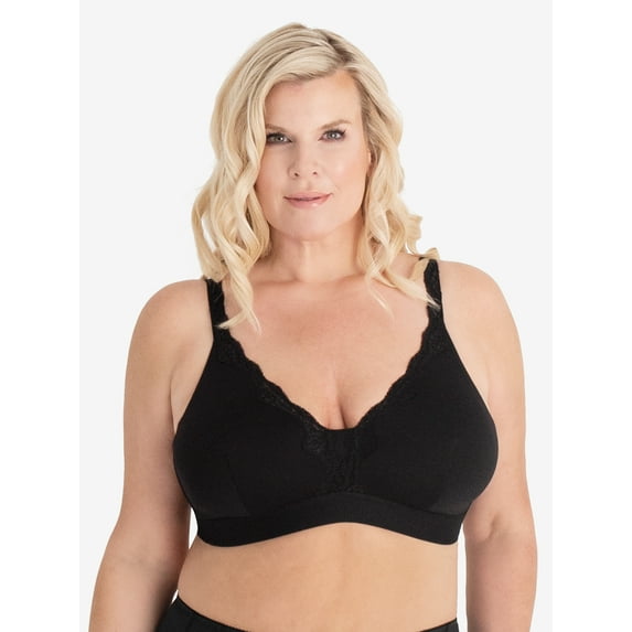 Leading Lady, The Lucille, Lace Trim Bralette, Wireless Support, Comfort Bra, Smoothing Sides and Back, Soft Microfiber Fabric (Women's & Women's Plus)