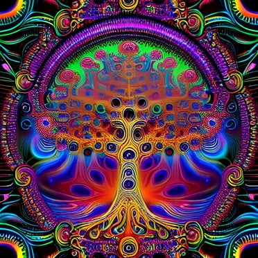 The Luminous Leaves - Psychedelic Tree Canvas Wall Art