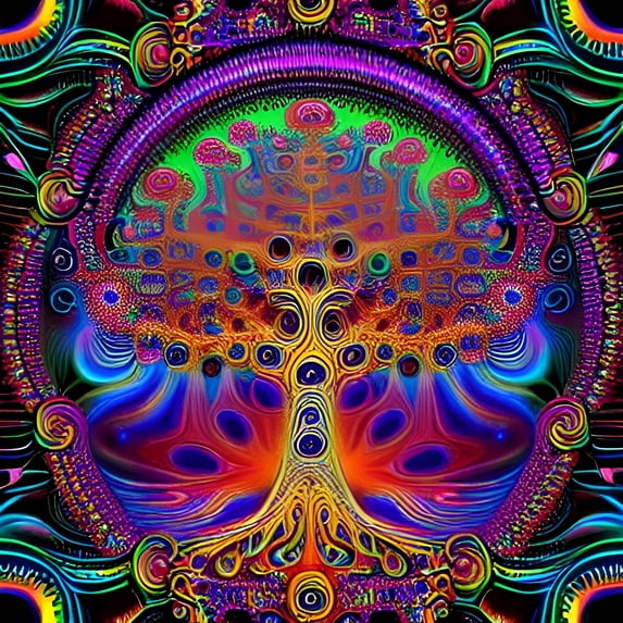 The Luminous Leaves - Psychedelic Tree Canvas Wall Art