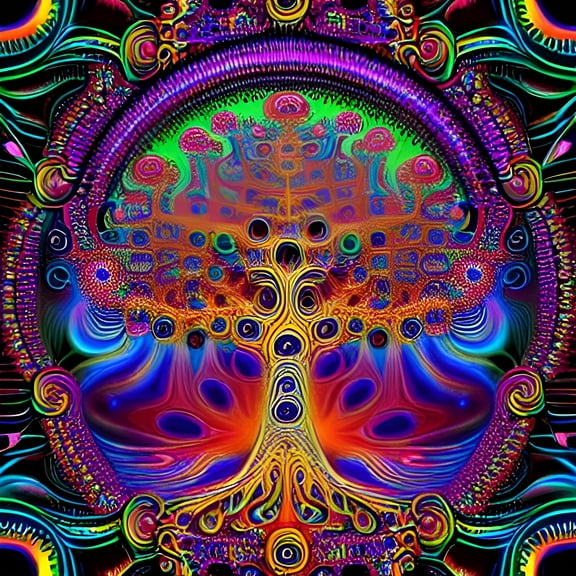 The Luminous Leaves - Psychedelic Tree Canvas Wall Art