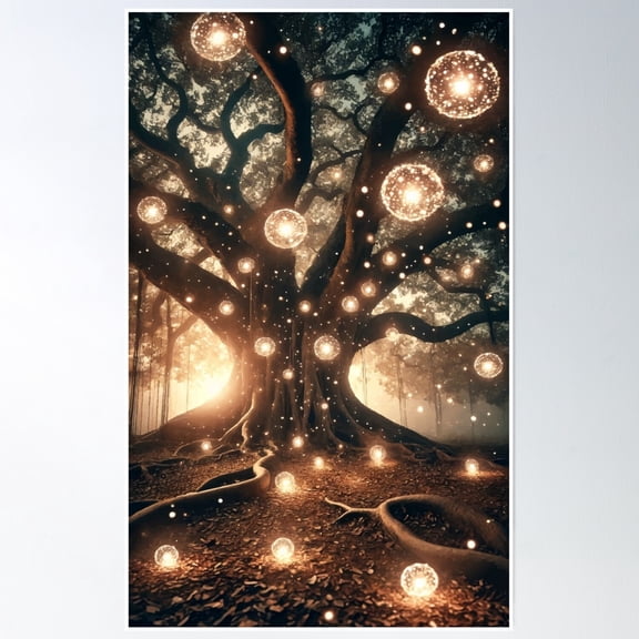 The Luminous Tree – Celestial Orbs Of Light Poster Wall Art, Modern Wall Decor, 16x24 UNFRAMED
