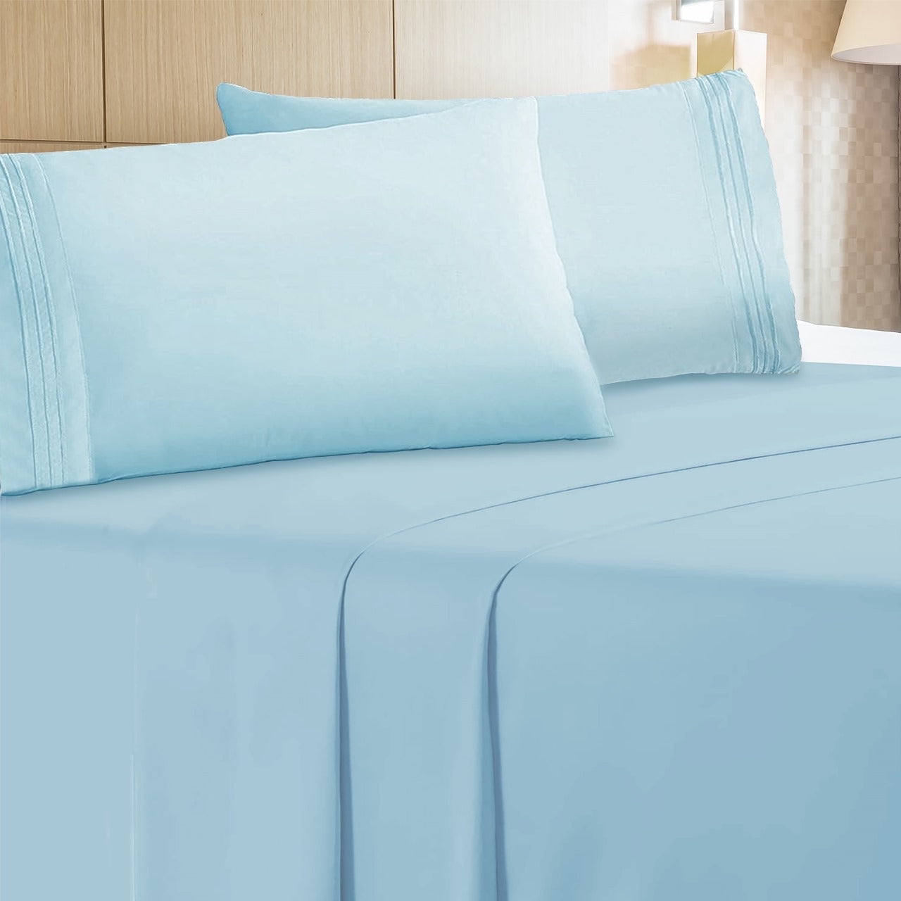 Twin Blue Organic Cotton Microfiber Deep Pocket Sheet Set