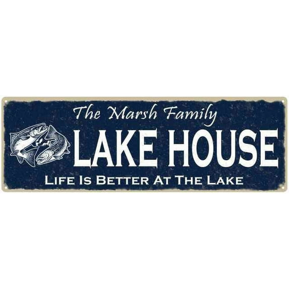 The MARSH Family Lake House Sign 8x24 Metal Fishing Cabin Decor 108240101494
