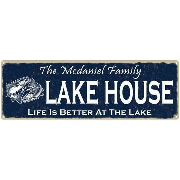 The MCDANIEL Family Lake House Sign 6x18 Metal Fishing Cabin Decor 106180101323