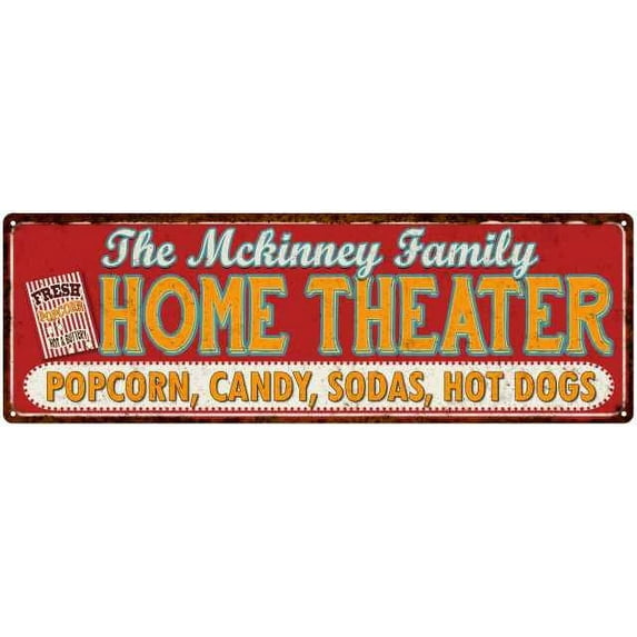The MCKINNEY Family Home Theater Sign Gift 6x18 Metal Movies Decor 106180100353