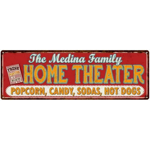The MEDINA Family Home Theater Sign Gift 6x18 Metal Movies Decor 206180100176