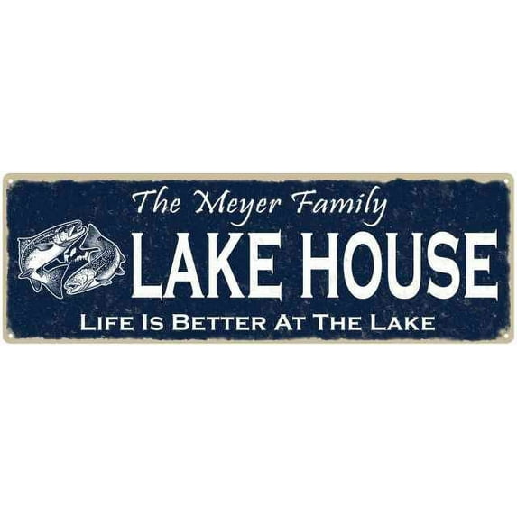 The MEYER Family Lake House Sign 6x18 Metal Fishing Cabin Decor 106180101163
