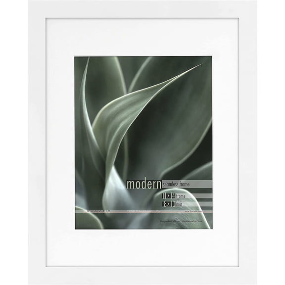 The MODERN Seamless white wood Matted 11x14 8x10 frame by Framatic - 8x10