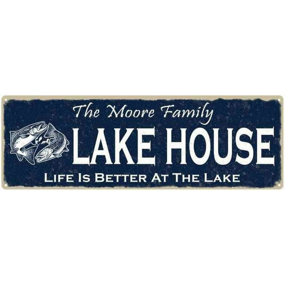 The MOORE Family Lake House Sign 6x18 Metal Fishing Cabin Decor 206180101016