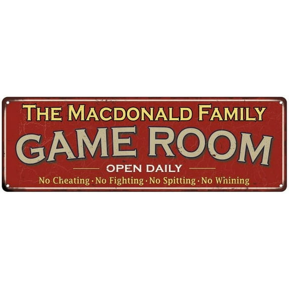 The Macdonald Family Gift Red Game Room Metal 6x18 Sign 206180038960